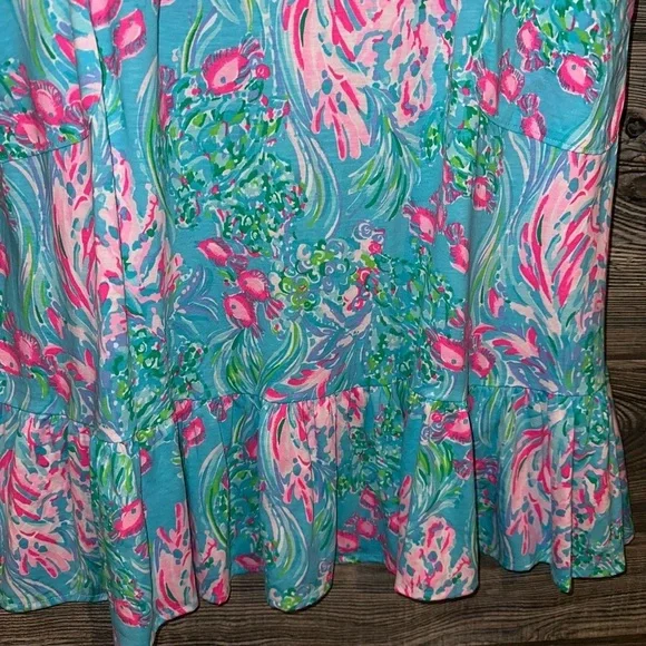 Lilly Pulitzer Kristen Flounce Amalfi Blue Best Fishes Sleeveless Size Large - Picture 6 of 11